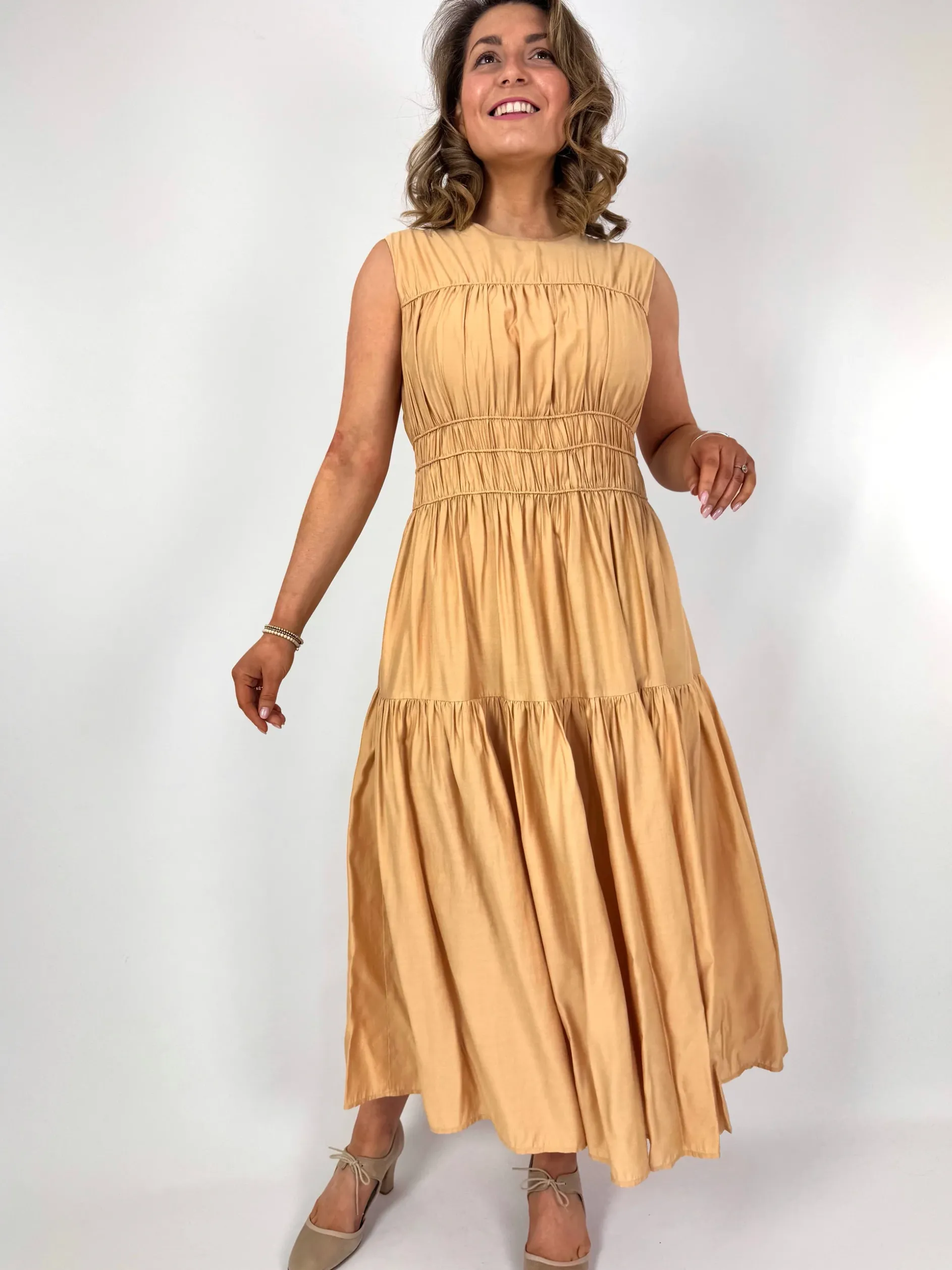 Emin & Paul Gathered Dress Beige