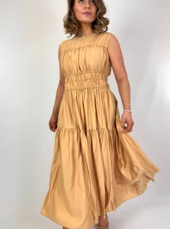 Emin & Paul Gathered Dress Beige