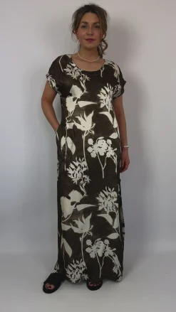 European Culture 14C0 Dress Brown Print