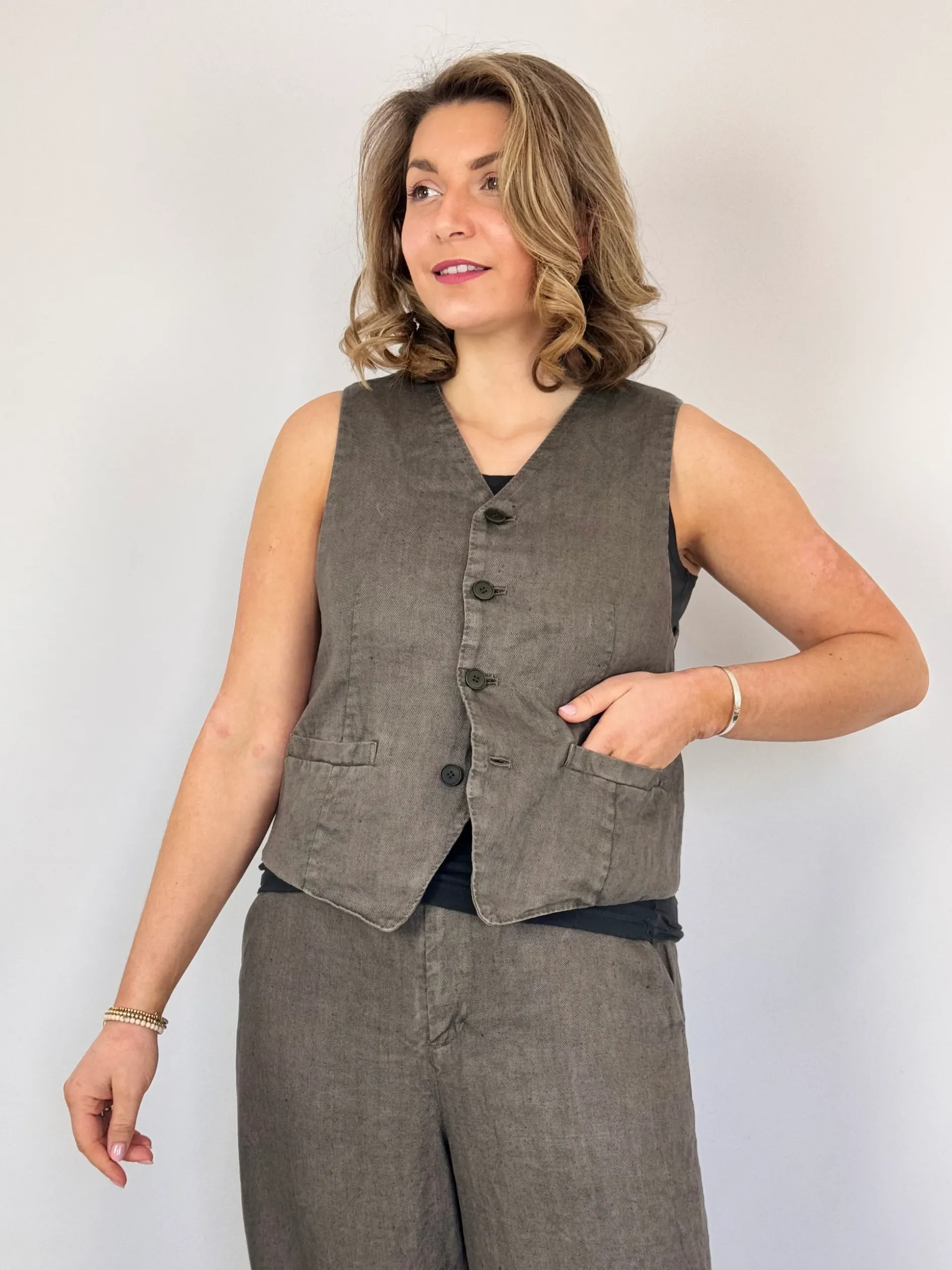Pas De Calais 3323 Waistcoat Khaki/Grey
