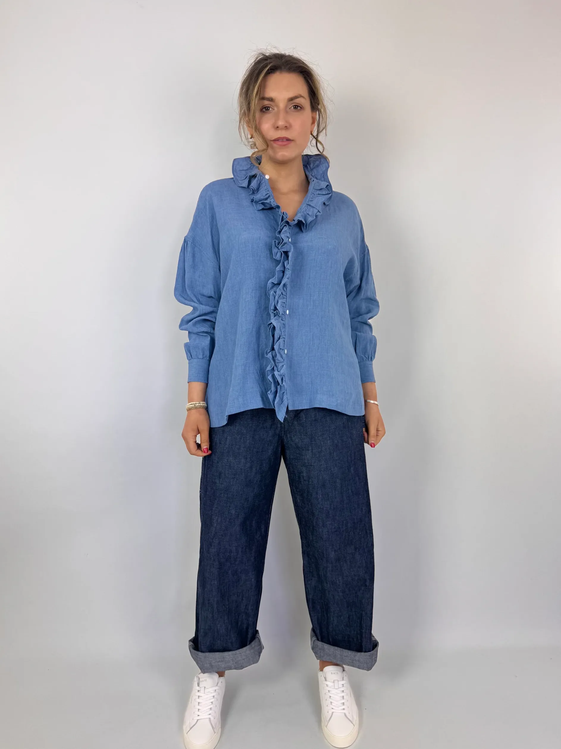 Toujours Ruffle Shirt Indigo Blue