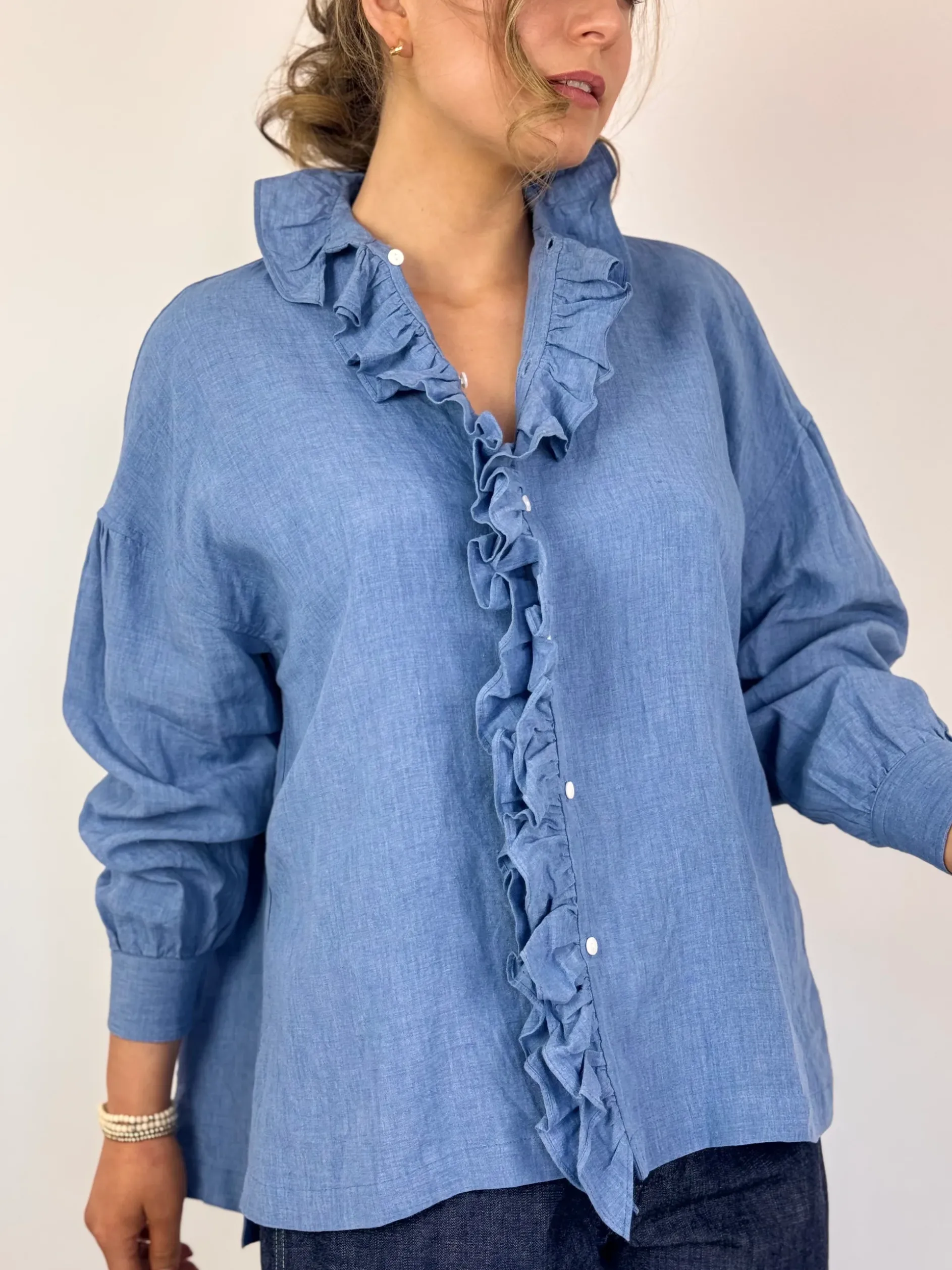 Toujours Ruffle Shirt Indigo Blue