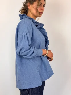 Toujours Ruffle Shirt Indigo Blue