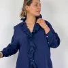 Toujours Ruffle Shirt Navy