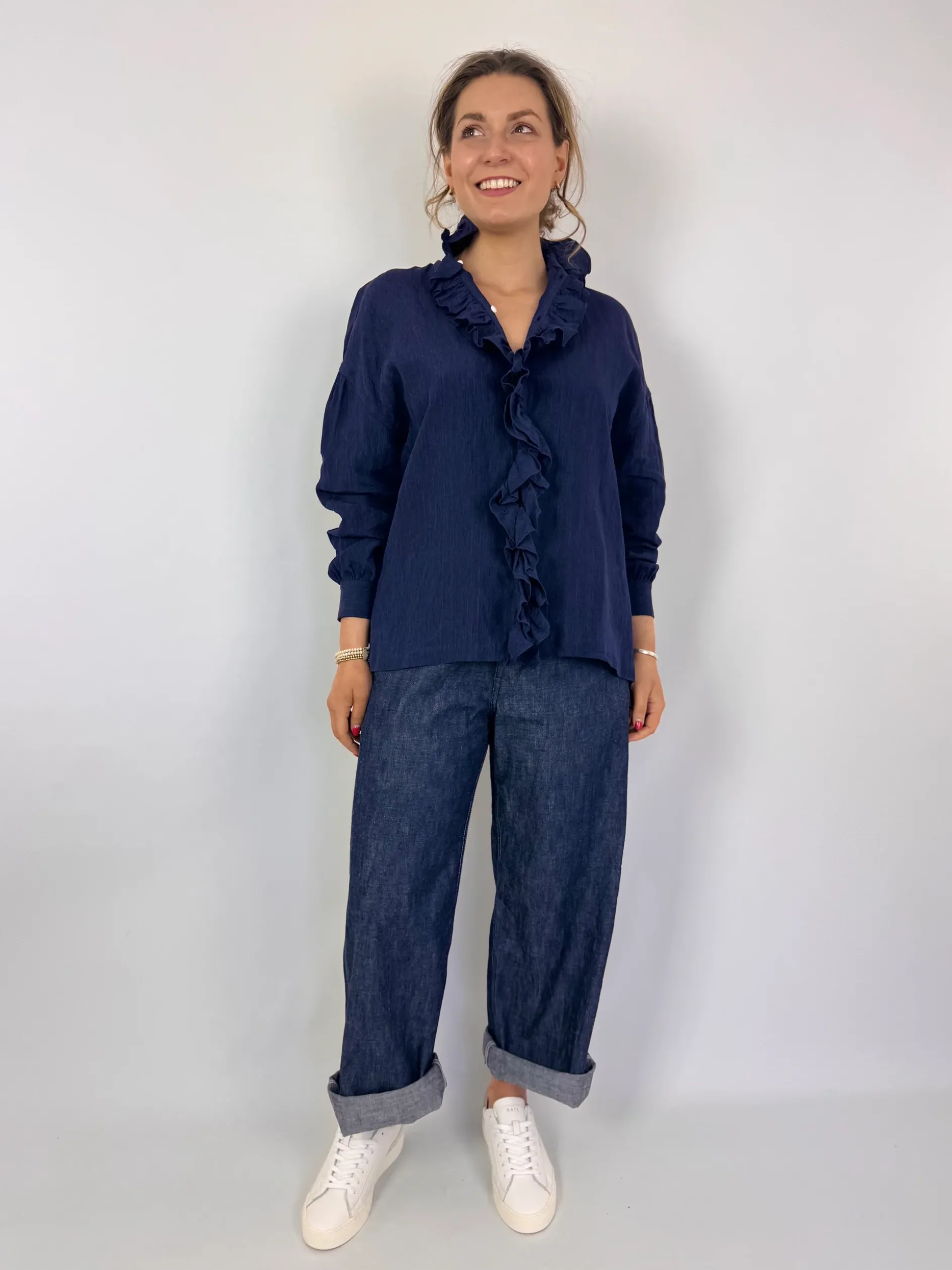 Toujours Ruffle Shirt Navy