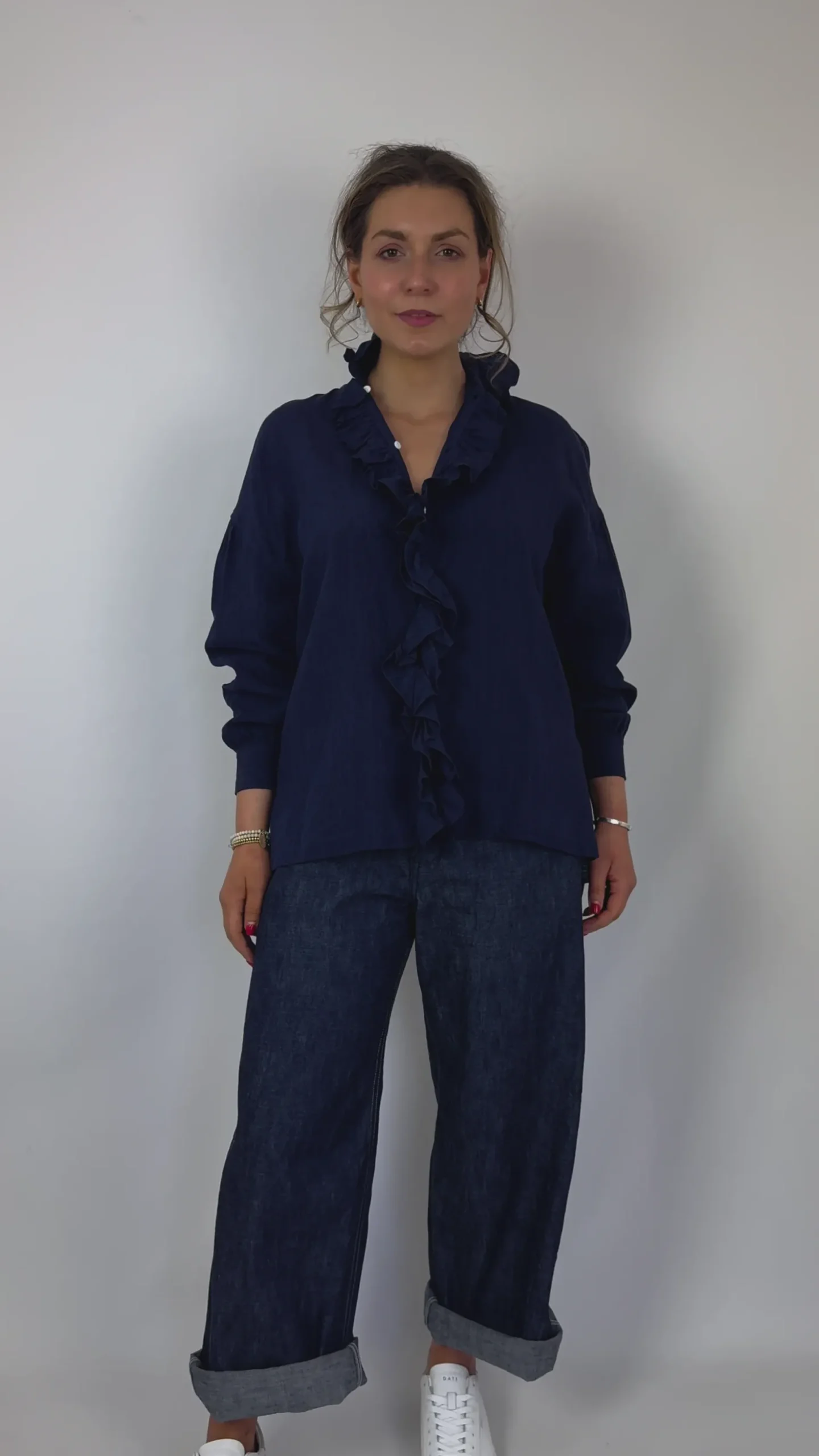 Toujours Ruffle Shirt Navy